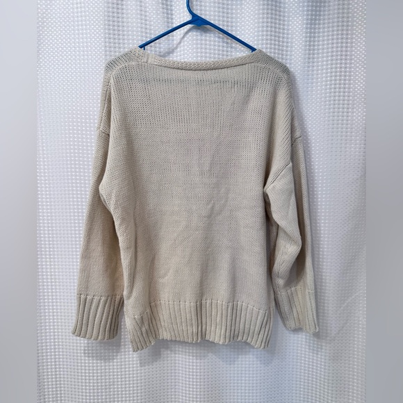 Button Front Patch Pocket Drop Shoulder Cardigan. Cream. Size Large. - Picture 8 of 15